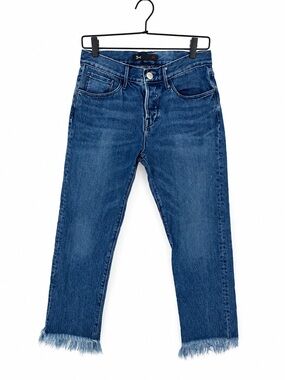 3x1 NYC Straight Fringe Jeans Lima Medium Wash Denim Size 26 Revolve Crop Frayed